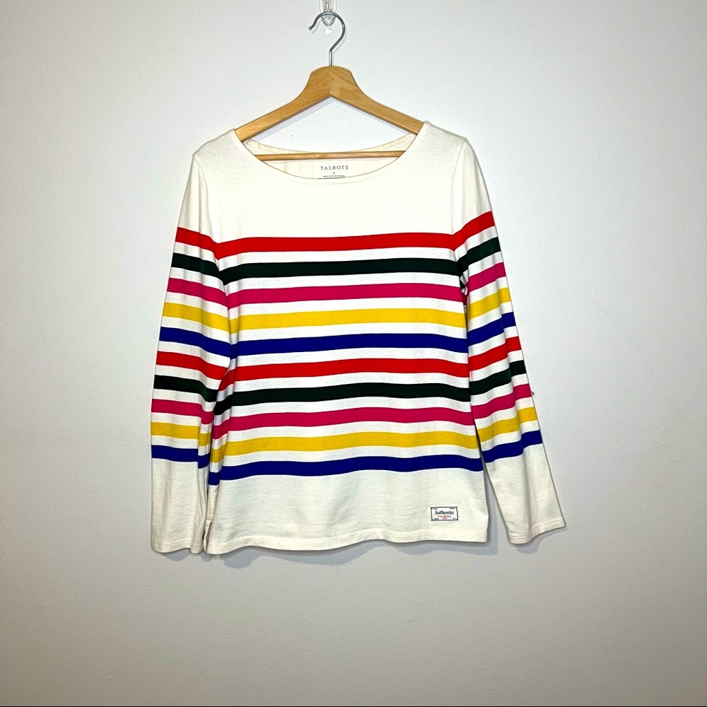 Talbots Authentic Scoop Neck Color Block Striped Long Sleeve Tee Shirt size M
